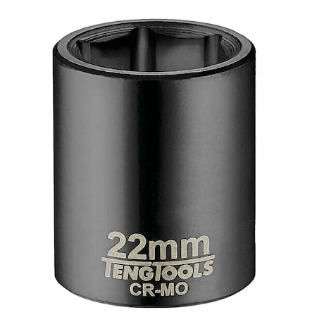 Teng Tools 22MM 1/2 Inch Drive ANSI 6 Point Metric Shallow Chrome Molybdenum Impact Socket 920522AN